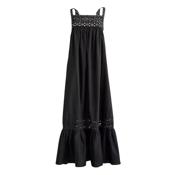 NWT J. Crew Eyelet Black Lace Maxi Dress size XL - Picture 1 of 10
